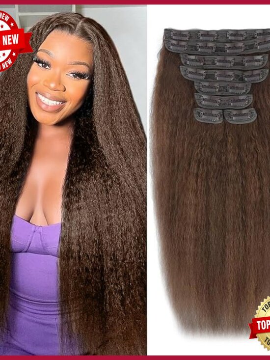 20 Inch Kinky Straight Clip-In Human Hair Extensions 8pc Set 110g main image 5